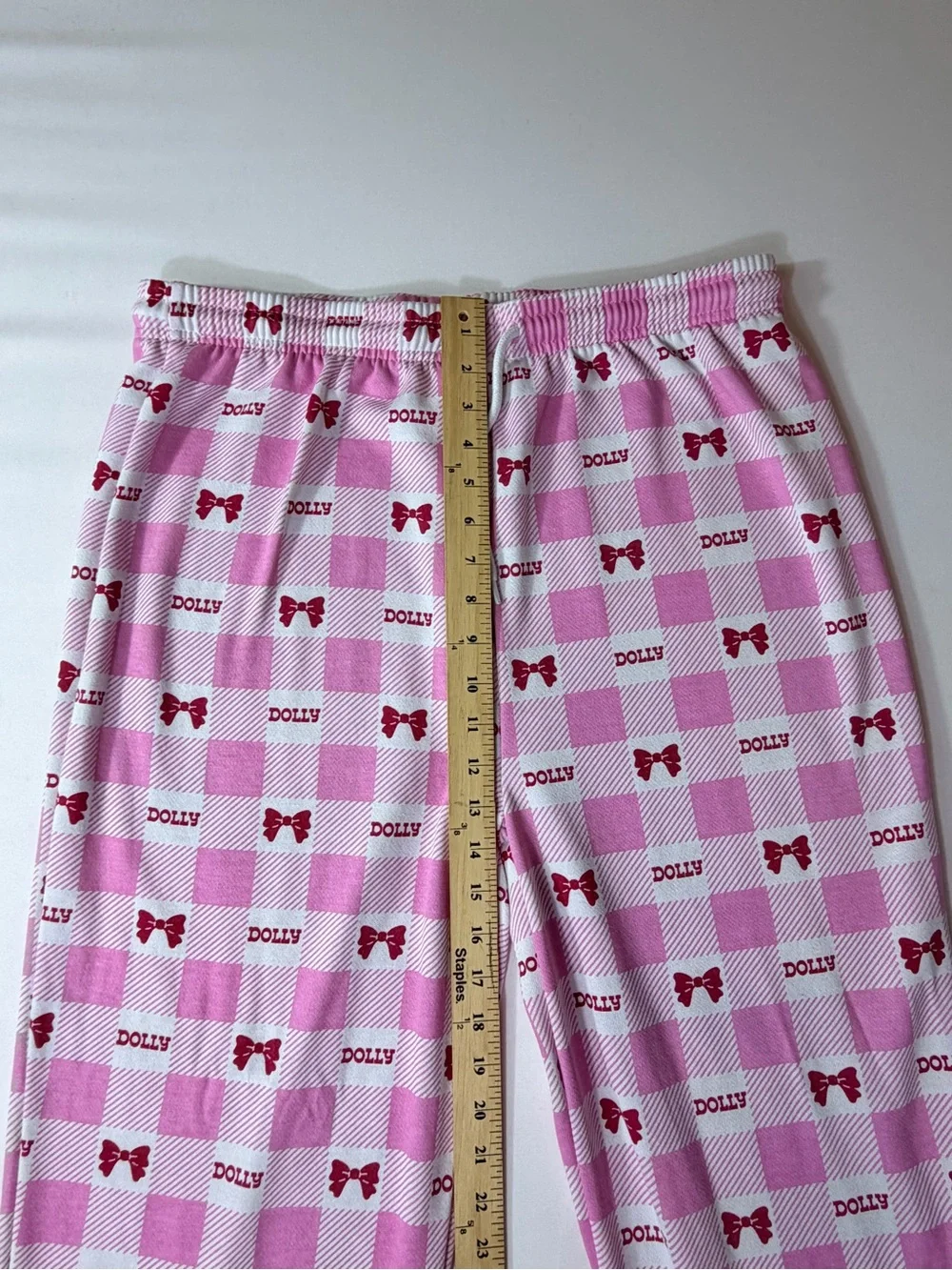 Dolly Pink Gingham Bow Pajama Pants Drawstring Fleece Women’s XXL Runs Small
